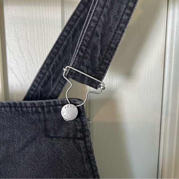 Free People Black Denim Distressed Hem Overall Mini Dress | Size 12 - Picture 4 of 10